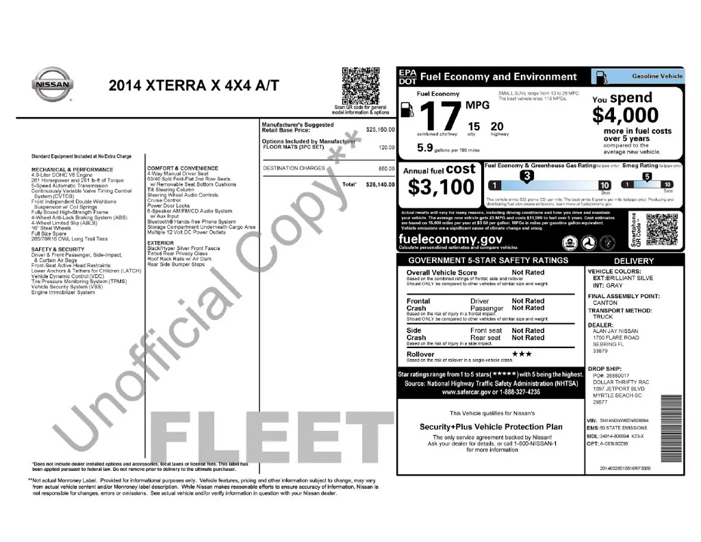 2014 Nissan Xterra X for sale in Pensacola, FL