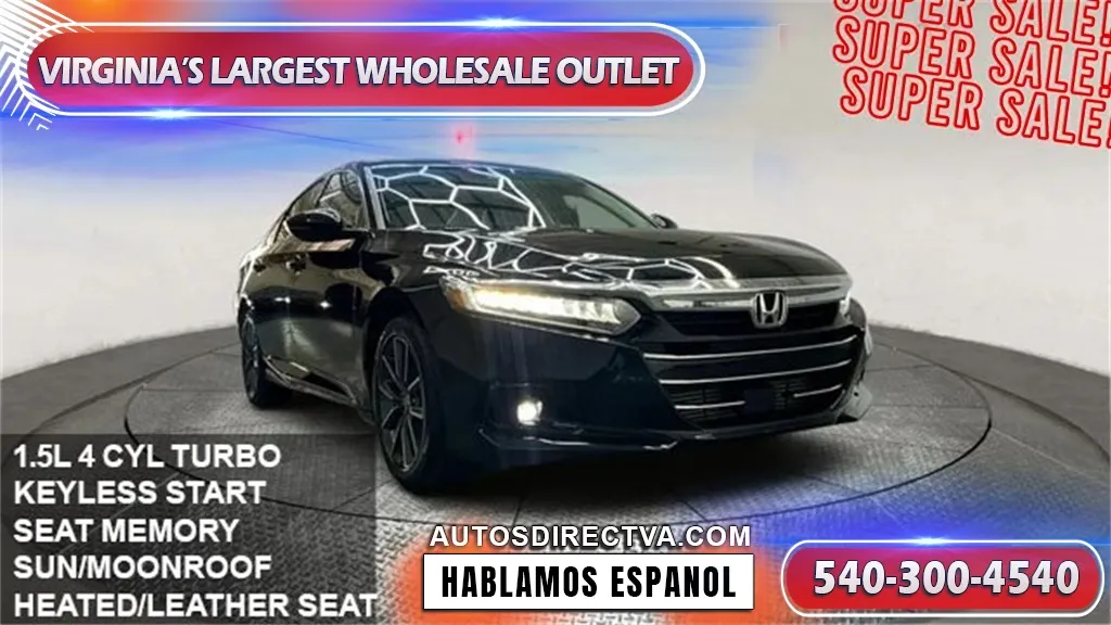 Black 2021 Honda Accord EX-L for sale in Fredericksburg, VA