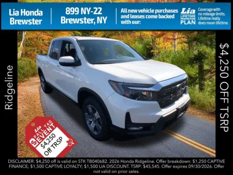White 2026 Honda Ridgeline RTL for sale in Brewster, NY