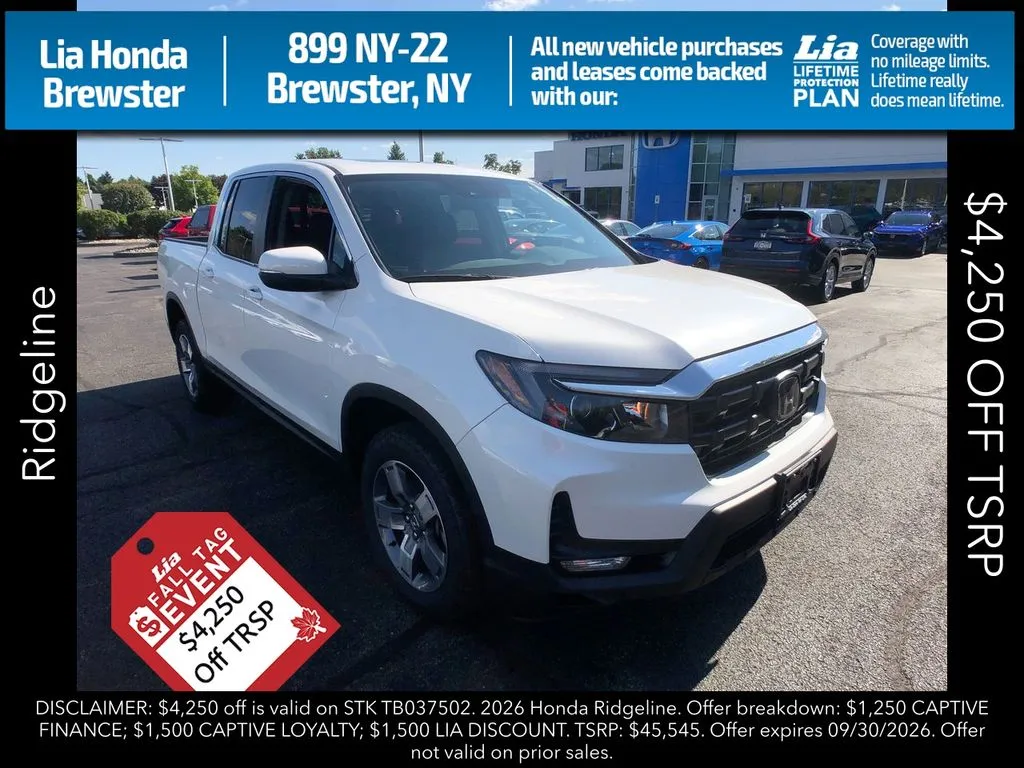 White 2026 Honda Ridgeline RTL for sale in Brewster, NY