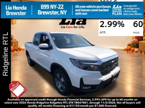 White 2026 Honda Ridgeline RTL for sale in Brewster, NY