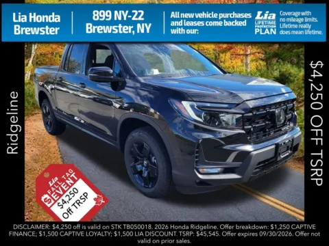 Black 2026 Honda Ridgeline Black Edition for sale in Brewster, NY