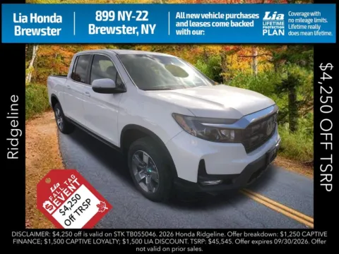 White 2026 Honda Ridgeline RTL for sale in Brewster, NY