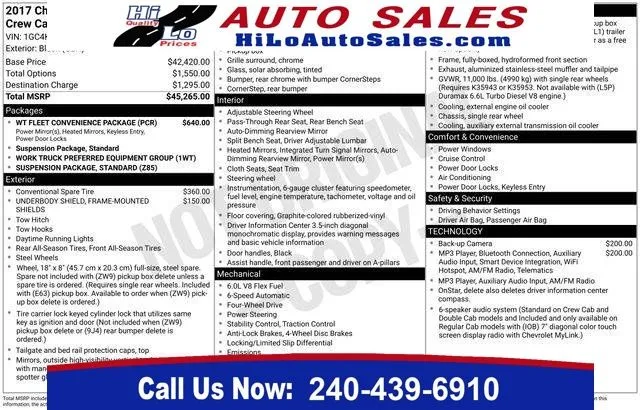 Black 2017 Chevrolet Silverado 3500 HD Work Truck for sale in Frederick, MD