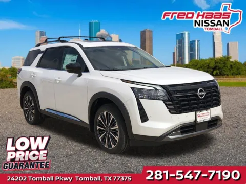 White 2026 Nissan Pathfinder Platinum w/ Captains Chairs for sale in Tomball, TX