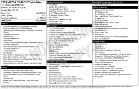 More photos of 2025 Mazda CX-90 3.3 Turbo Select at Lia Chrysler Jeep Dodge Ram Northampton, MA