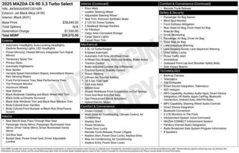 More photos of 2025 Mazda CX-90 3.3 Turbo Select at Lia Chrysler Jeep Dodge Ram Northampton, MA