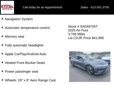 More photos of 2025 Lucid Air Pure at Lia Chrysler Jeep Dodge Ram Northampton, MA