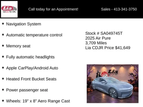 More photos of 2025 Lucid Air Pure at Lia Chrysler Jeep Dodge Ram Northampton, MA