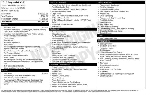Another view of 2026 Toyota bZ XLE for sale in Albany, NY at Lia Honda Albany