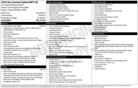 Another view of 2025 Kia Carnival Hybrid EX for sale in Albany, NY at Lia Honda Albany