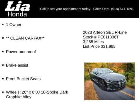 More photos of 2023 Volkswagen Arteon 2.0T SEL R-Line at Lia Honda Albany, NY