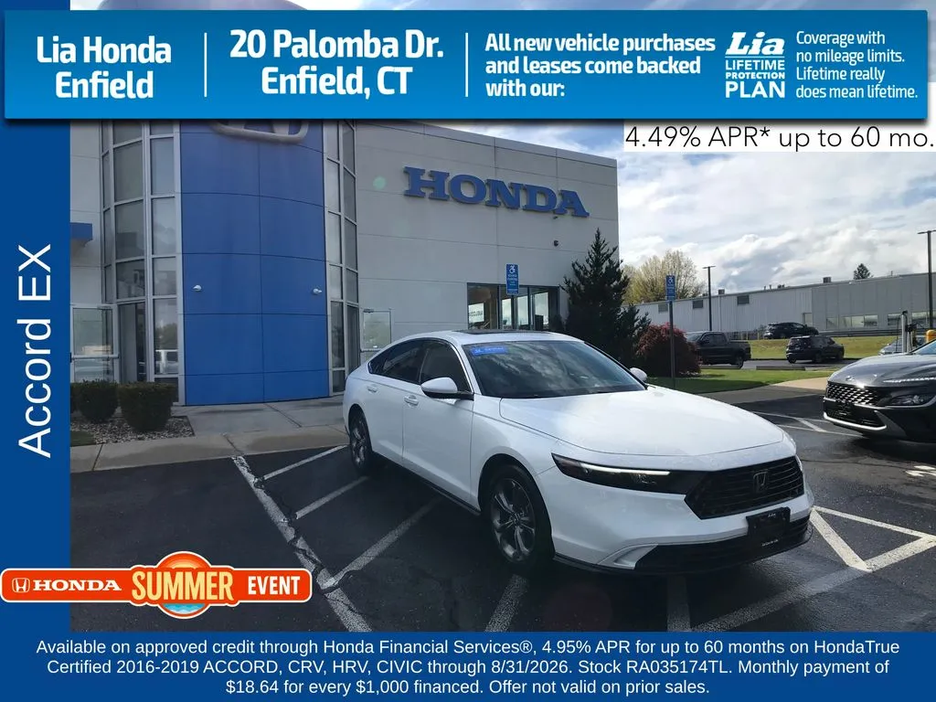White 2024 Honda Accord EX for sale in Enfield, CT