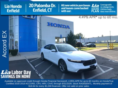 White 2024 Honda Accord EX for sale in Enfield, CT