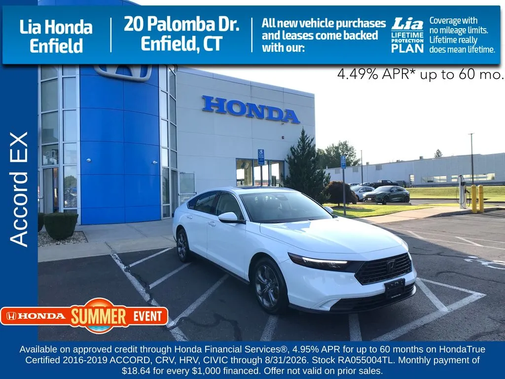 White 2024 Honda Accord EX for sale in Enfield, CT