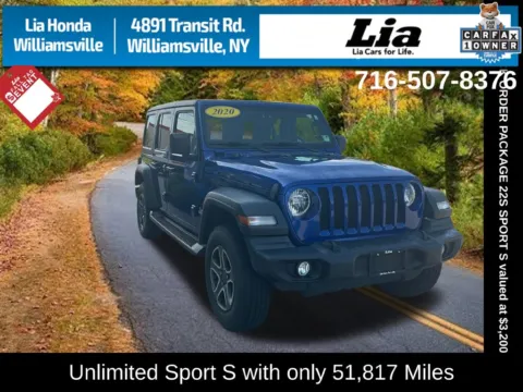 Blue 2020 Jeep Wrangler Unlimited Sport S for sale in Buffalo, NY