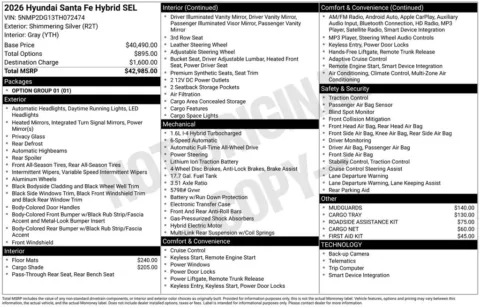 Photos of 2026 Hyundai Santa Fe Hybrid SEL for sale in Enfield, CT at Lia Hyundai of Enfield