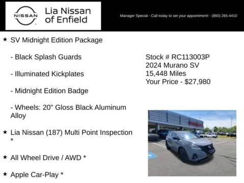 More photos of 2024 Nissan Murano SV at Lia Nissan of Enfield, CT