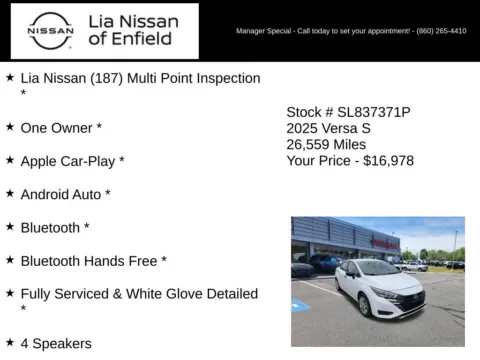 More photos of 2025 Nissan Versa 1.6 S at Lia Nissan of Enfield, CT