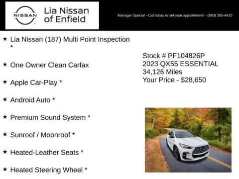 More photos of 2023 INFINITI QX55 ESSENTIAL at Lia Nissan of Enfield, CT