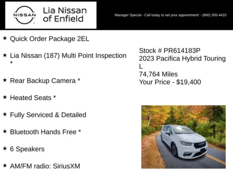 More photos of 2023 Chrysler Pacifica Hybrid Touring L at Lia Nissan of Enfield, CT