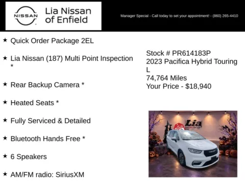 More photos of 2023 Chrysler Pacifica Hybrid Touring L at Lia Nissan of Enfield, CT
