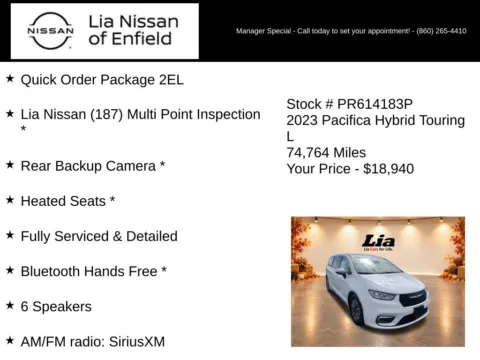 More photos of 2023 Chrysler Pacifica Hybrid Touring L at Lia Nissan of Enfield, CT