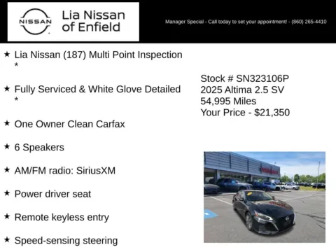 More photos of 2025 Nissan Altima 2.5 SV at Lia Nissan of Enfield, CT
