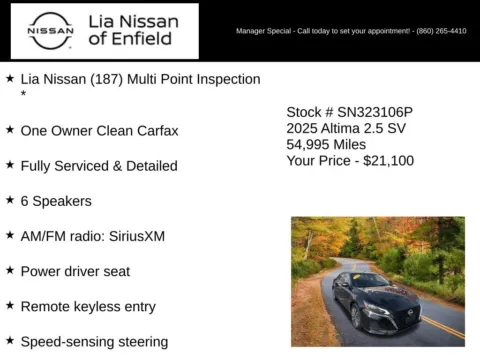 More photos of 2025 Nissan Altima 2.5 SV at Lia Nissan of Enfield, CT