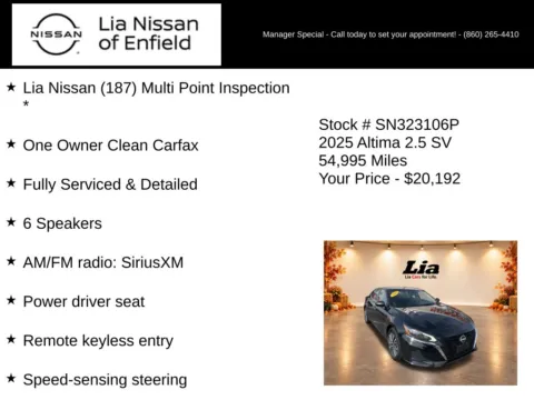 More photos of 2025 Nissan Altima 2.5 SV at Lia Nissan of Enfield, CT