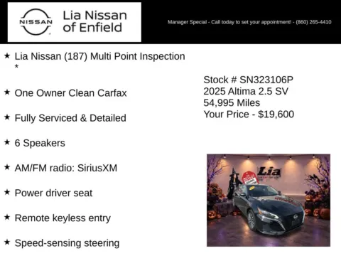 More photos of 2025 Nissan Altima 2.5 SV at Lia Nissan of Enfield, CT