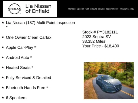 More photos of 2023 Nissan Sentra SV at Lia Nissan of Enfield, CT