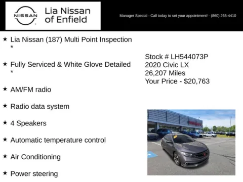 More photos of 2020 Honda Civic LX at Lia Nissan of Enfield, CT