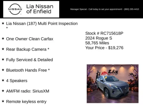 More photos of 2024 Nissan Rogue S at Lia Nissan of Enfield, CT