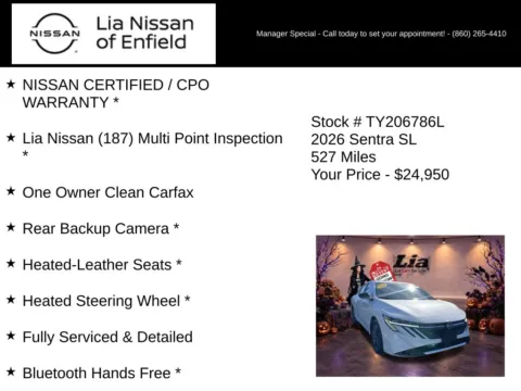 More photos of 2026 Nissan Sentra SL at Lia Nissan of Enfield, CT
