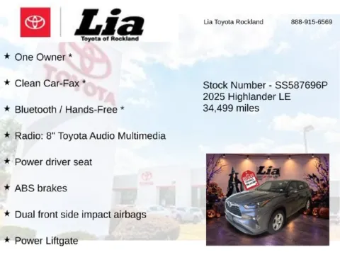 More photos of 2025 Toyota Highlander LE at Lia Toyota of Rockland, NY