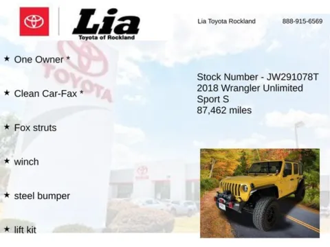 More photos of 2018 Jeep Wrangler Unlimited Sport S at Lia Toyota of Rockland, NY