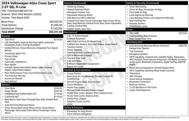 Silver 2024 Volkswagen Atlas Cross Sport 2.0T SEL R-Line for sale in Enfield, CT