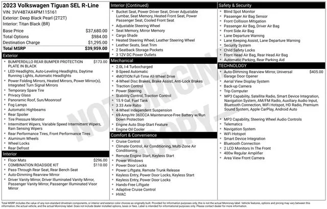 Black 2023 Volkswagen Tiguan 2.0T SEL R-Line for sale in Enfield, CT