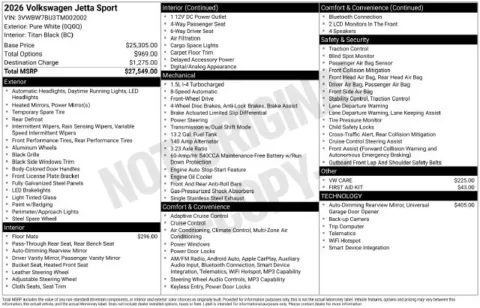 More photos of 2026 Volkswagen Jetta 1.5T Sport at Lia Volkswagen, CT