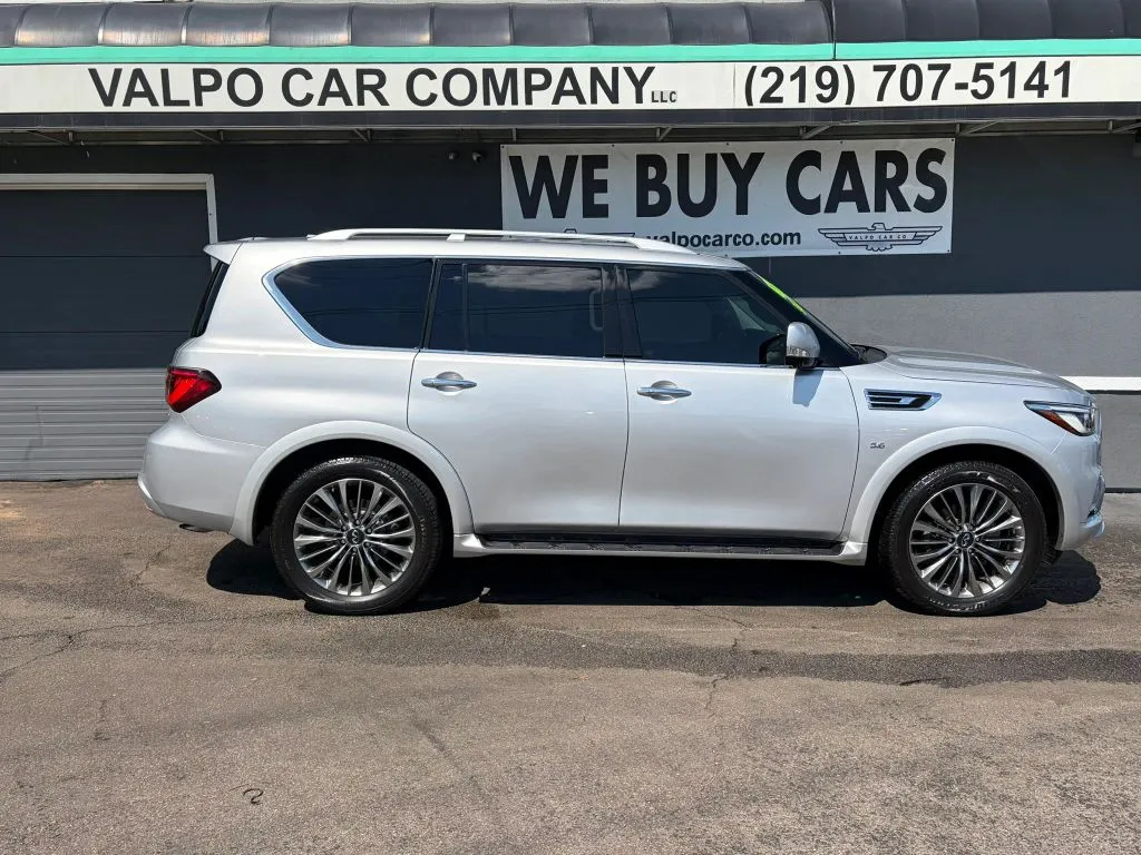 Silver 2019 INFINITI QX80 LUXE Sport Utility 4D for sale in Valparaiso, IN