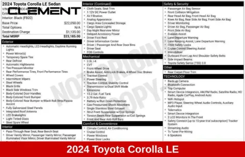 More photos of 2024 Toyota Corolla LE at Clement Supercenter Ohio, OH