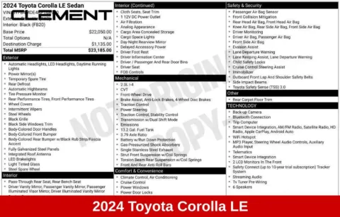 More photos of 2024 Toyota Corolla LE at Clement Supercenter Ohio, OH