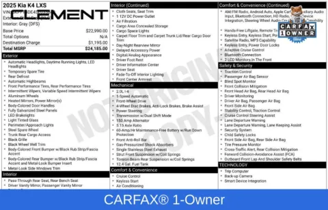 Another view of 2025 Kia K4 LXS for sale in Mansfield, OH at Clement Supercenter Ohio