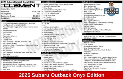 More photos of 2025 Subaru Outback Onyx Edition at Clement Supercenter Ohio, OH