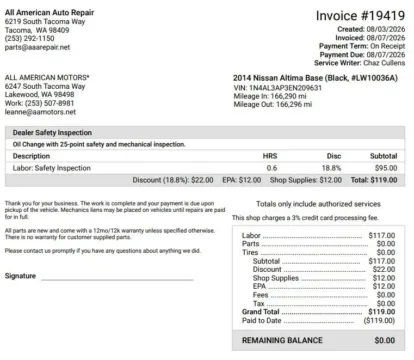 Another view of 2014 Nissan Altima 2.5 SV Sedan 4D for sale in Tacoma, WA at All American Motors