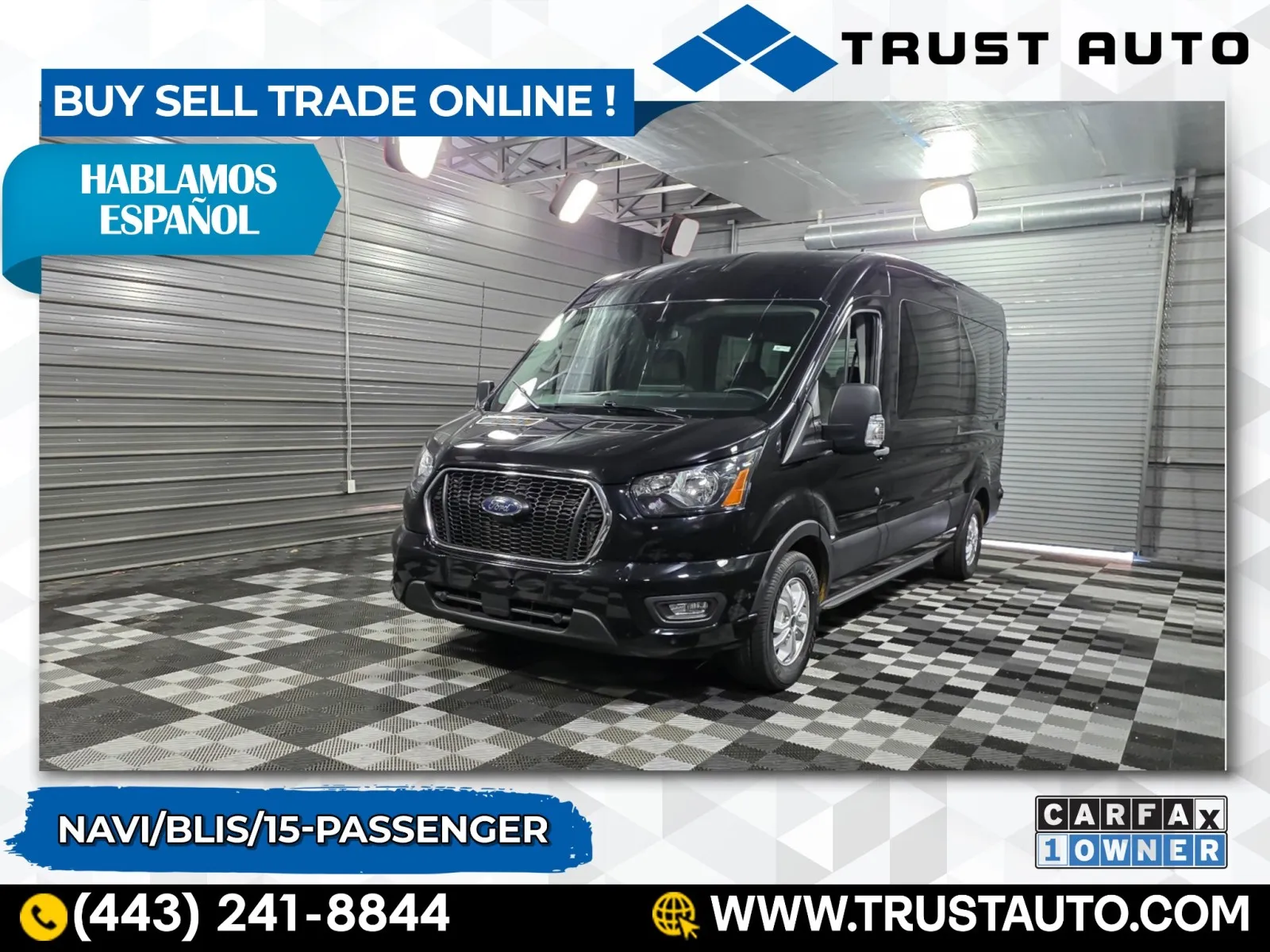 Black 2024 Ford Transit T-350 15-Passenger XLT 148''WB Medium Roof Minivan/Van for sale in Sykesville, MD