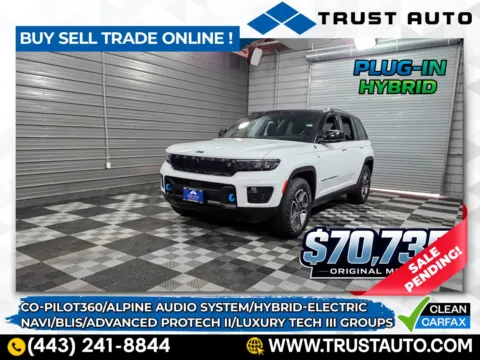 White 2022 Jeep Grand Cherokee 4XE Trailhawk Hybrid Plug-In Electric Luxury SUV for sale in Sykesville, MD