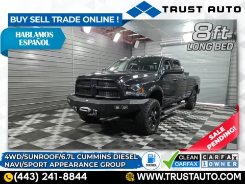 Black 2017 Ram 3500 Laramie 4WD Crew Cab 8FT Long Bed 6.7L Cummins Diesel Pickup Tru for sale in Sykesville, MD