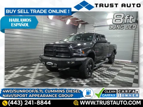 Black 2017 Ram 3500 Laramie 4WD Crew Cab 8FT Long Bed 6.7L Cummins Diesel Pickup Truck for sale in Sykesville, MD